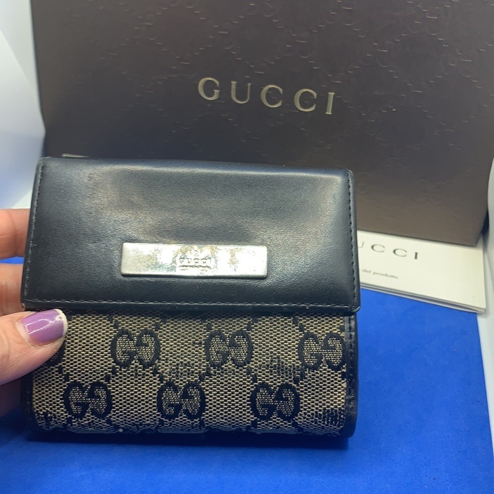 Rare black Gucci leather & canvas GG Guccissima vintage wallet image 9