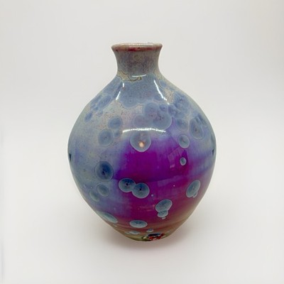 Crystalline Art Pottery Vase Purple Blue Crystal Glaze Studio Signed Modern