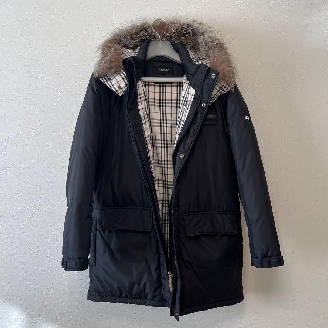 Burberry BLACK LABEL fur hood down coat size M Black rare Men's From Japan thumbnail 7