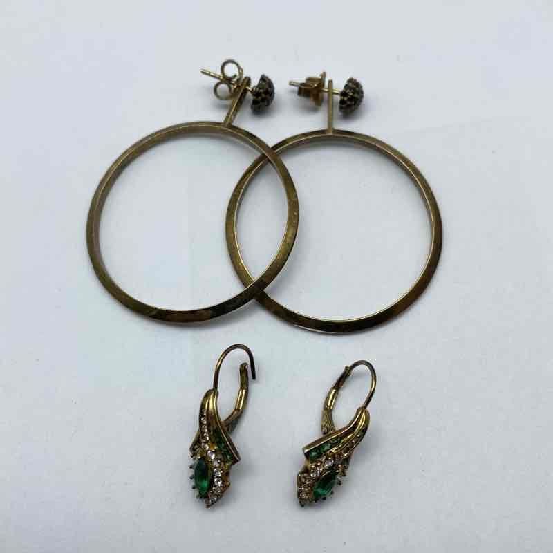 POM Sterling Silver 925 Gold Vermeil Jewelry Lot 2 Pairs Hoop Dangle Earrings