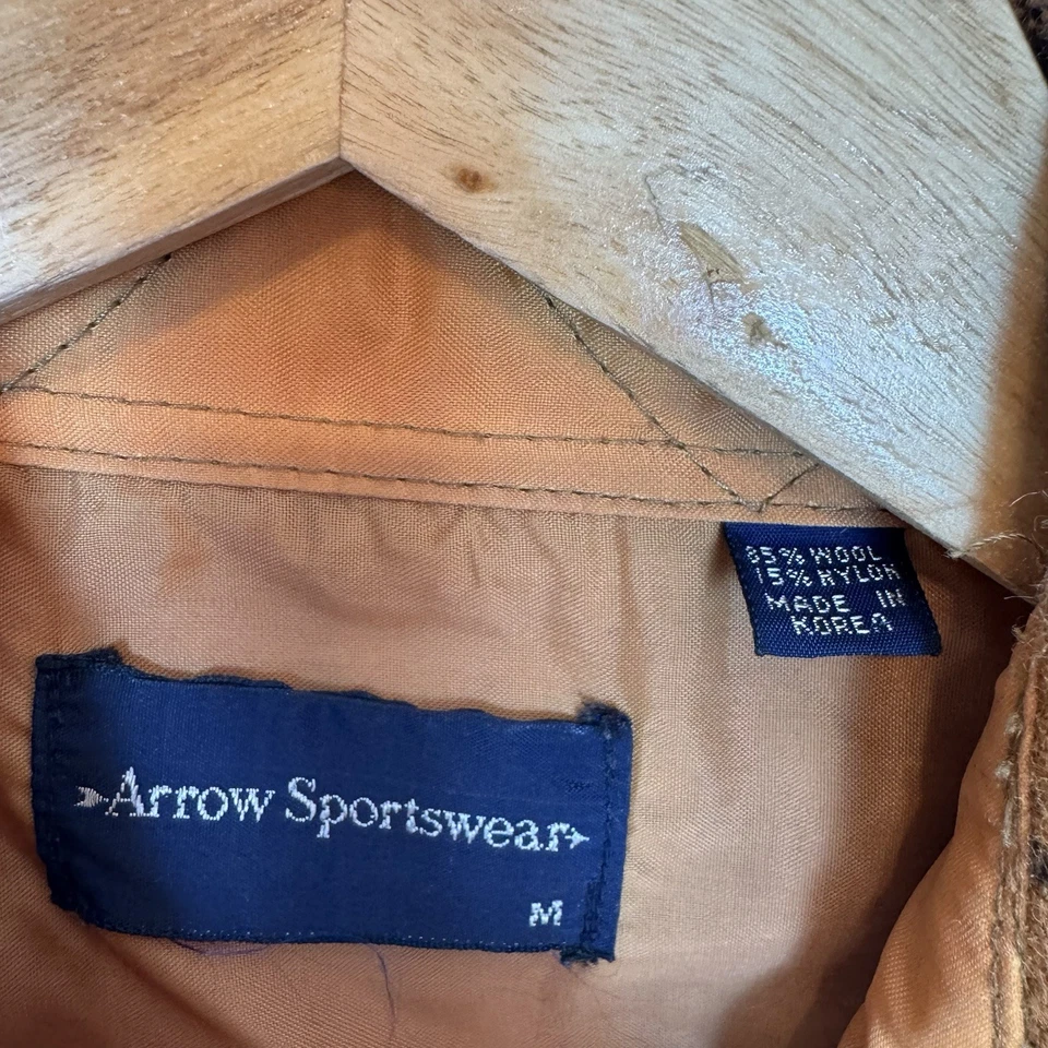 Vintage Arrow Sportswear Flannel Shirt Mens Medium Wool Blend Plaid Orange Brown - Image 3 of 4