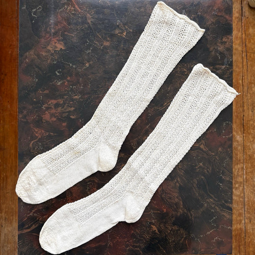 Antique Knit Womens Stockings Socks Victorian Edwardian Vintage Knit Lace