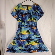 Royal Creations Hawaii Aloha Palm Tree Tropical Sunset Muumuu Dress 3XL Made USA
