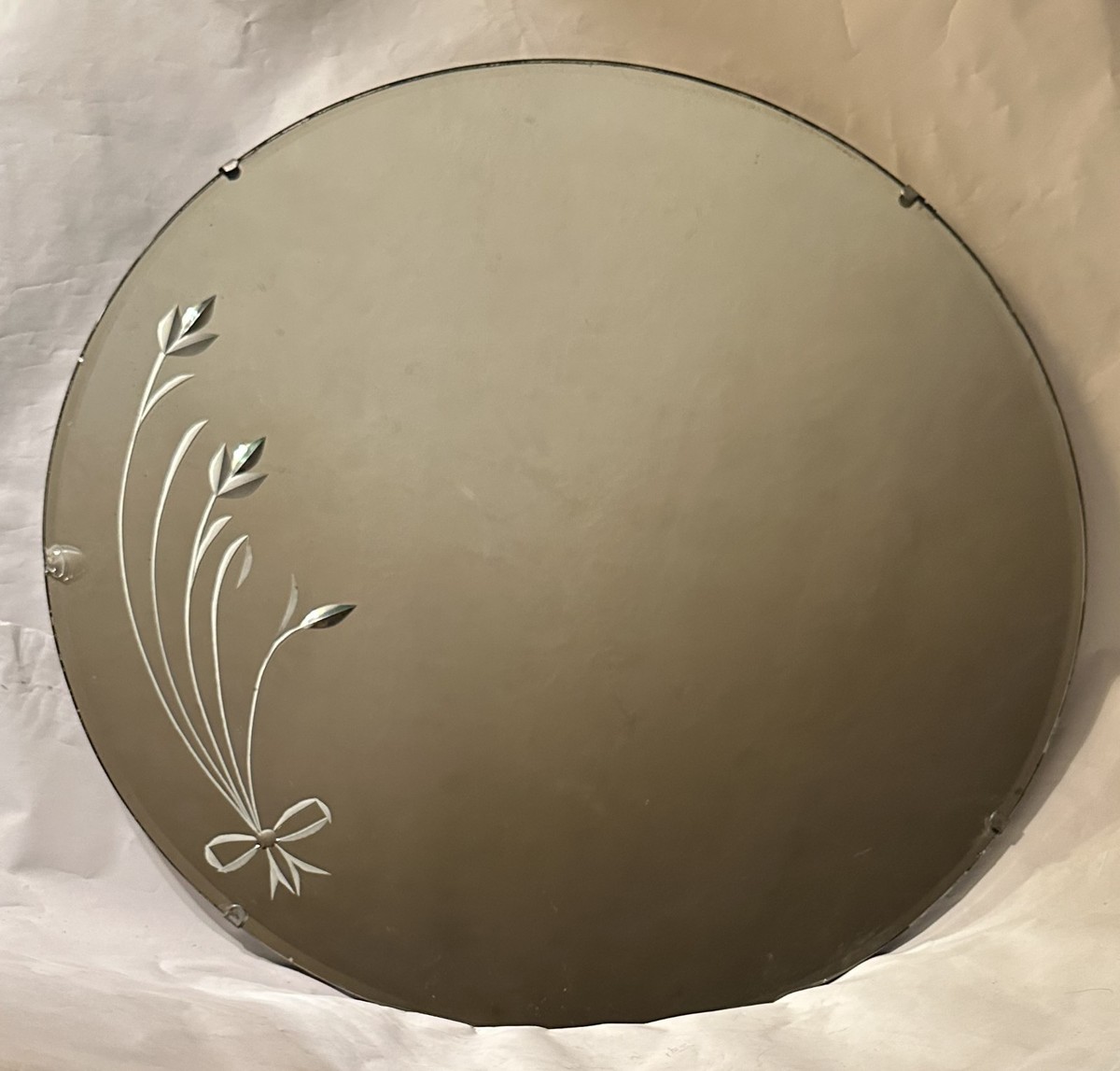 英国アンティーク壁掛けカッティングミラー/ベベルドミラー/鏡(92-58-4) ART DECO ETCHED BEVELED CIRCULAR 24