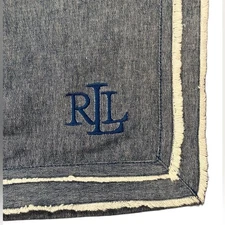 Lauren Ralph Lauren Blue Chambray Fringe Euro Pillow Sham 26X26