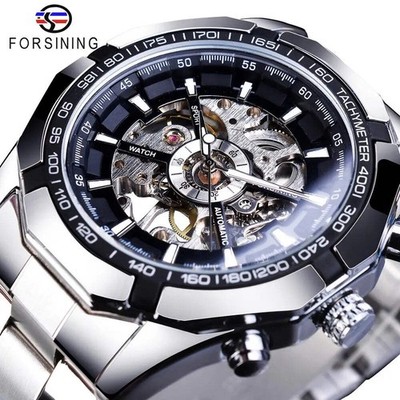 Forsining 2021 Stainless Steel Waterproof Mens Skeleton Watches Top Brand Luxury