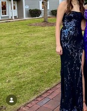 Windsor Black Blue Sequins Prom Dress Small S Formal Stretch String Tie Backless