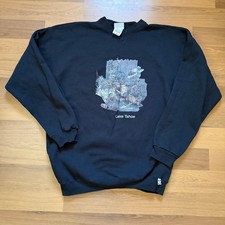 Vintage 90's Lake Tahoe Black Oversized Crewneck Pullover Sweatshirt Sz 2XLT VTG