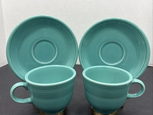 Set Of 2 Fiesta Fiestaware Teal Turquoise Tea Cup And Saucer Coffee Mugs Vibrant