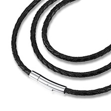 Mens Womens Black Braided Leather Cord Rope Necklace Chain Stainless 20 Inches