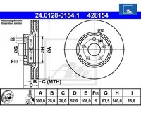 2 St. Bremsscheibe Ate 24.0128-0154.1 FüR Volvo V70 Iii Ford