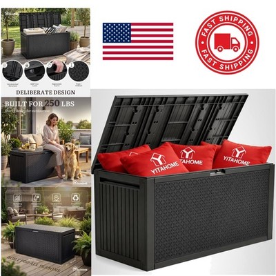 Modern Outdoor Deck Box 95 Gallon Resin Storage Weatherproof and UV Resistant