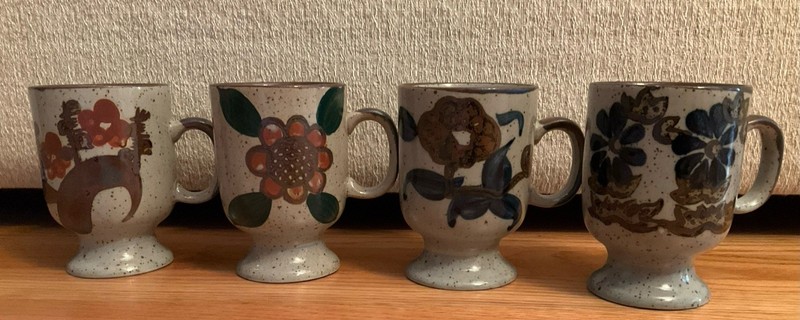 Vintage MCM Otagiri Japan Speckled Stoneware Pedestal Flower Mugs-Set of 4