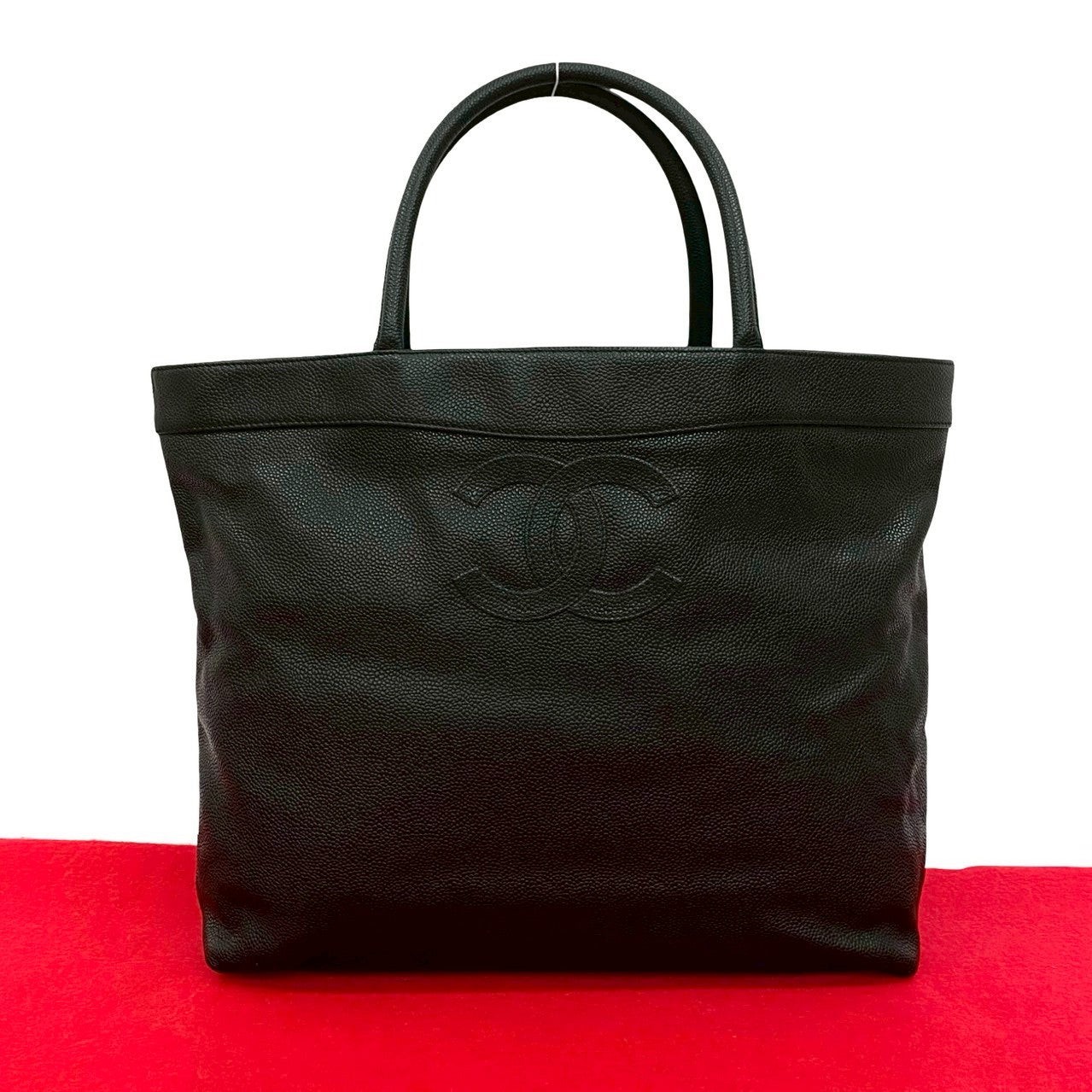 Chanel Coco Mark Mat Caviar Black Leather Tote Bag for Women One Size