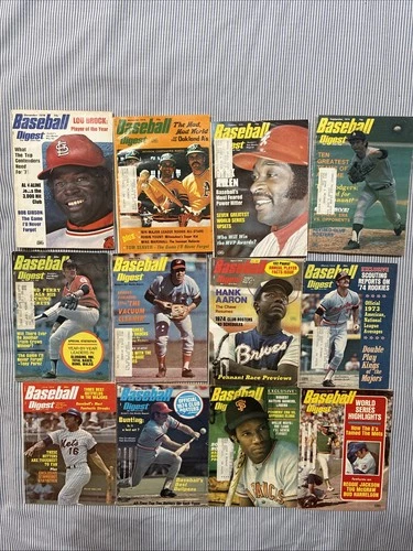 Vintage 1974 Baseball Digest Magazines, Lot Of 12 Has Labels, Jan-Dec.