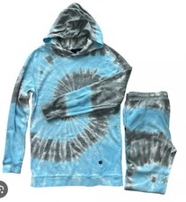 Kids Gray blue Tie-Dye Hoodie and Joggers Set L 12/14 unisex runs big