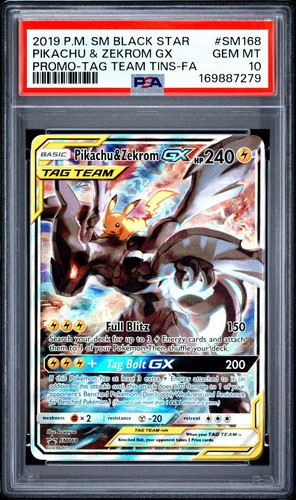 Pokemon Pikachu & Zekrom Gx Sm Black Star Promo SM168 Tag Team PSA 10 New Cert