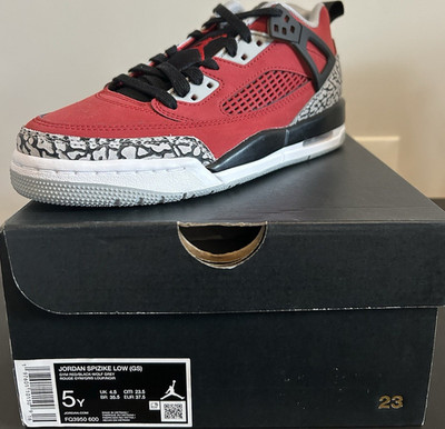 Jordan Spizike Low GS Red Black Wolf Grey Boys' Sneakers Size 5Y