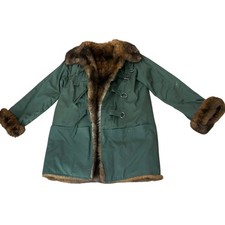 1960s Green Fur Trim Parka Jacket Vintage Mod Coat / Chest 40 