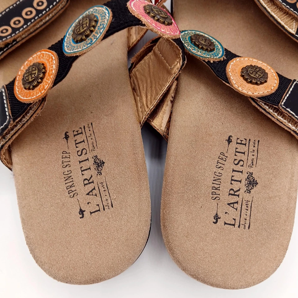 L'Artiste Spring Step Shoes Womens Size 39 Black Red Multi Strap Sandals Leather - Image 4 of 4