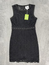 Sam Edelman Sheath Dress Womens 6 Black Lace Rhinestone Waist Lined Cocktail