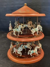 Vintage Princeton Gallery Wooden Two Tier Carousel With 18 Horses 