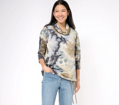 LOGO Lounge by Lori Goldstein Silky French Terry Cowl Neck Top, Cement XX-Small