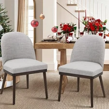  Upholstered Dining Chairs Large Set of 2 Light Grey Fabric Dining Chairs