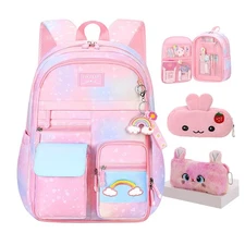 Rainbow Backpack For Girls Kids Cute Student School Pen Bag Starry Laptop Trip