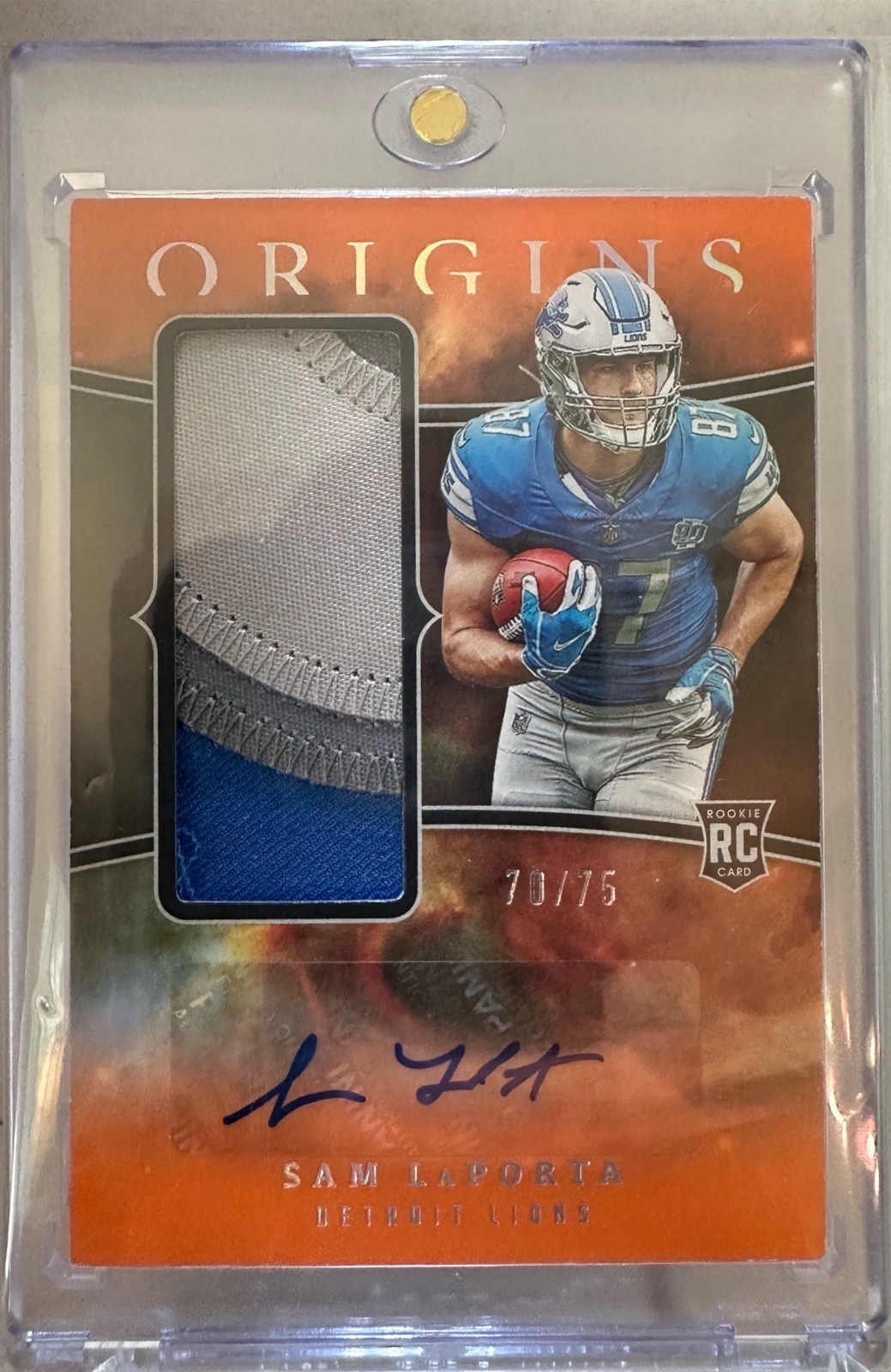 2023 Panini Origins - Rookie Jumbo Jersey Auto Sam LaPorta #RJJA-SL Orange /75