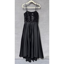Cachet Gown 10 Black Sequin Satin Train Formal Evening Pockets Prom Ball Gala