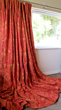 Large Vintage Country House Red & Gold Weave Custom Made Interlined Curtains