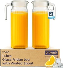 Glass Jug Fridge Jug Ribbed Pitcher with Lid Water Juice Milk Lemonade Drinkware