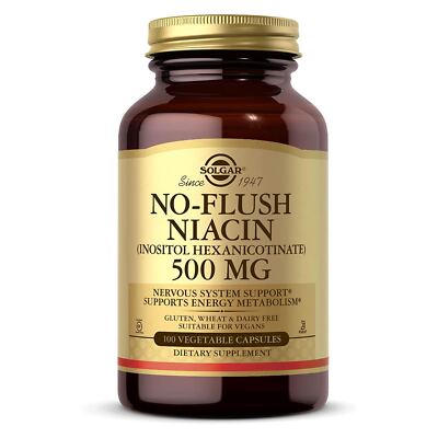 Solgar No-Flush Niacin 500 mg Vitamin B3 Inositol Hexanicotinate 100 Vcaps