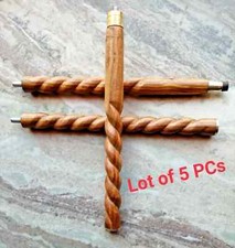 Lot of 5 PCs 3 Fold Brown Wooden Rope Spiral Walking Stick Cane For Head Handle