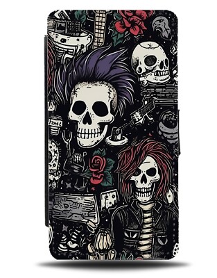 Punk Rocker Muster Flip Geldbörse Etui Rock Musik Stil Punks Skelette Schädel CY40