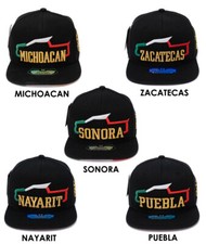 Mexican Mexico Federal State Name Embroidered Snapback Flat Bill Baseball Cap