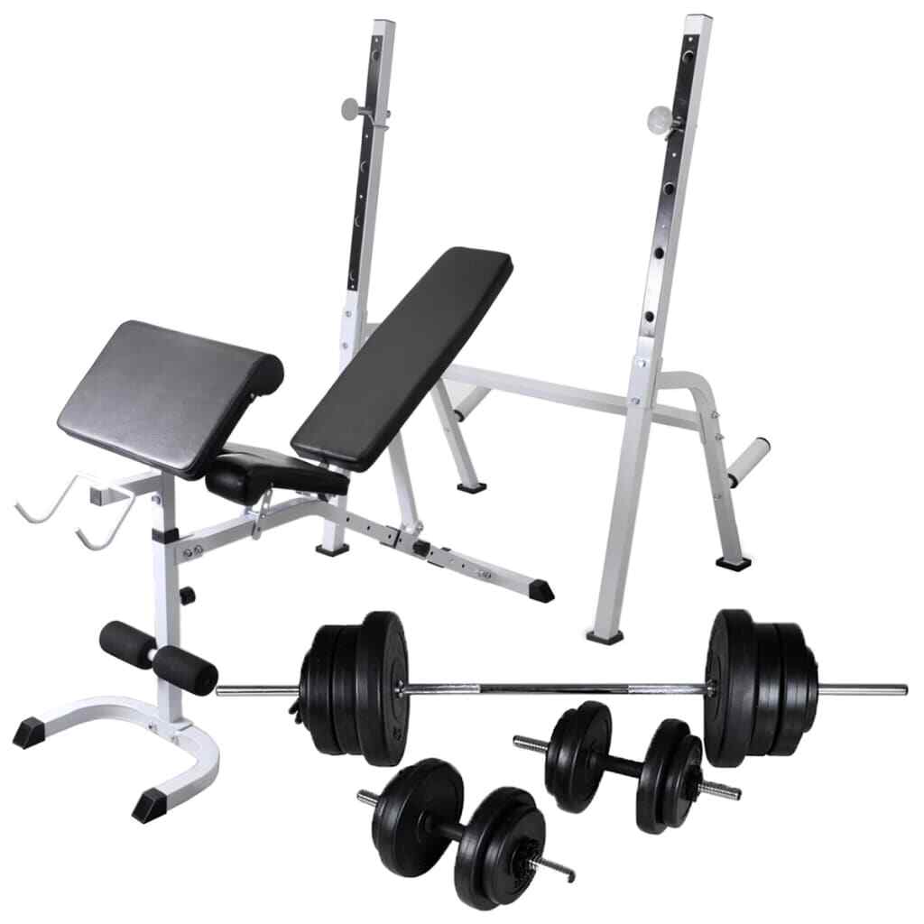 Workout Bench with Weight Rack Barbell and Dumbbell Set Strength Training g  N0S1