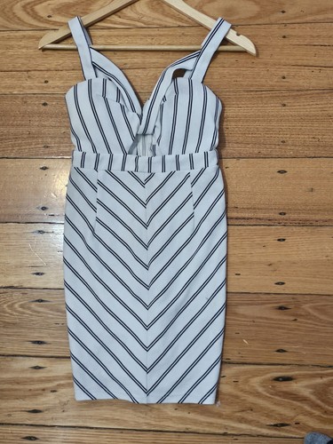 Angel Biba Dress Womens 8 White Black Stripe - Picture 2 of 9