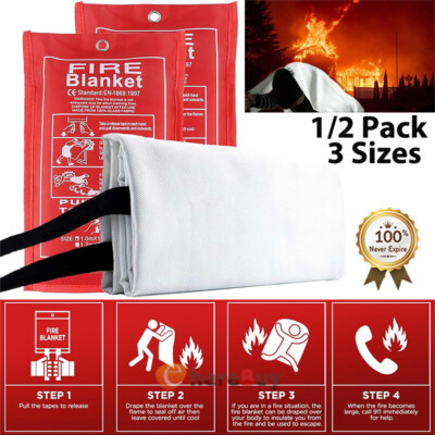 1/2X FIRE BLANKET Fiberglass Emergency Home Retardant Prepared 59''x59'' 47''x47''