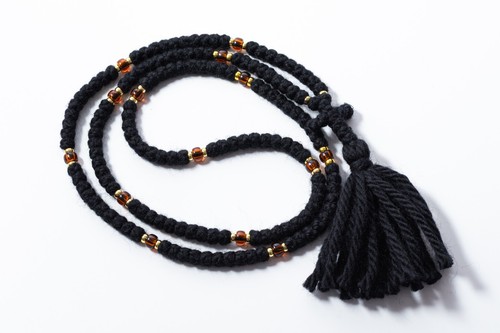 150 knots Black Woolen Honey Komboskini Orthodox Prayer Rope Christian present