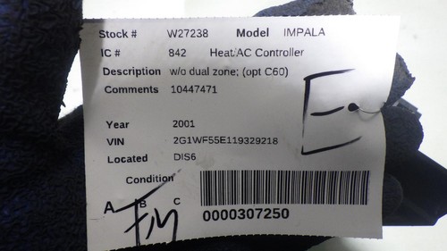 01 CHEVROLET IMPALA CLIMATE Controller 10447471 - Picture 6 of 6