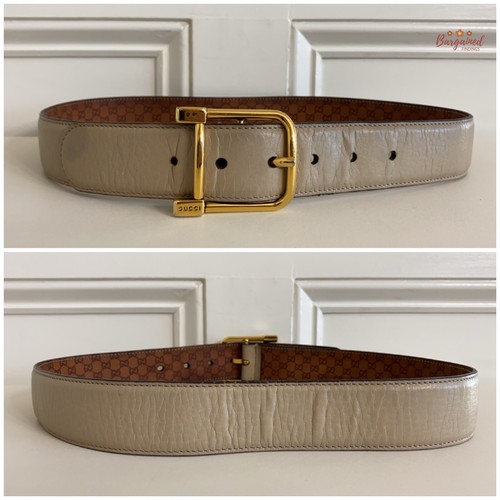 Auténtico Cinturón Gucci Piel de becerro Taupe Dorado Hebilla Pin Talla 75/30 - Imagen 5 de 13