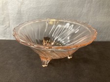 Vintage Jeanette Glass Pink Depression Petal Swirl Three Footed Candy Dish 5.5"