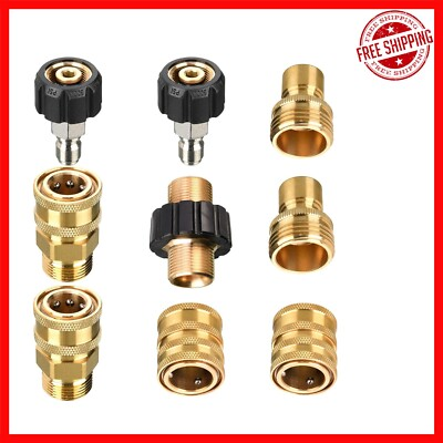 #ad Durable Brass Pressure Washer Adapter Set – M22 amp; 3 4 Quick Connect 9 Pieces $41.99