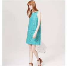 Loft Blue Green Lace Crochet Overlay Tank Dress Size 4