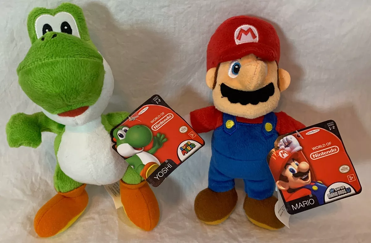 Lot de 2 peluches World of Nintendo Super Mario Bros Yoshi Mario 8 pouces JAKKS