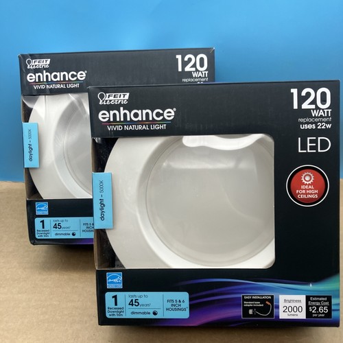 2-Pack Feit 120W 5/6” LED Daylight Retrofit Recessed Light Trim 5000K Dimmable