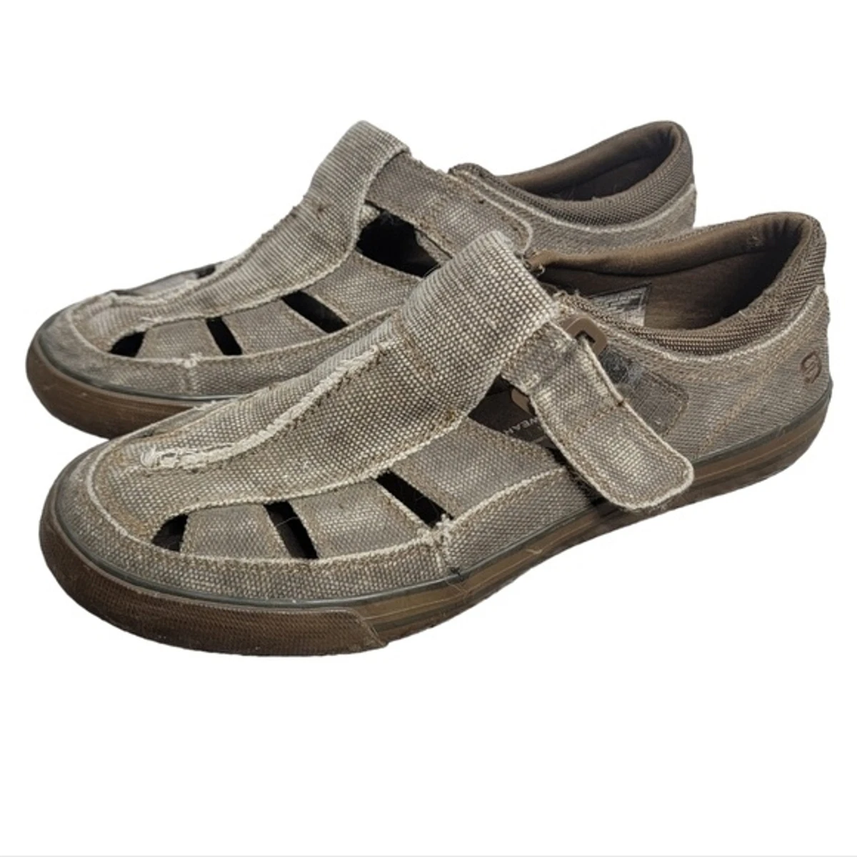 Skechers Mens Brown Canvas Sockless Slip On Shoes Size 9