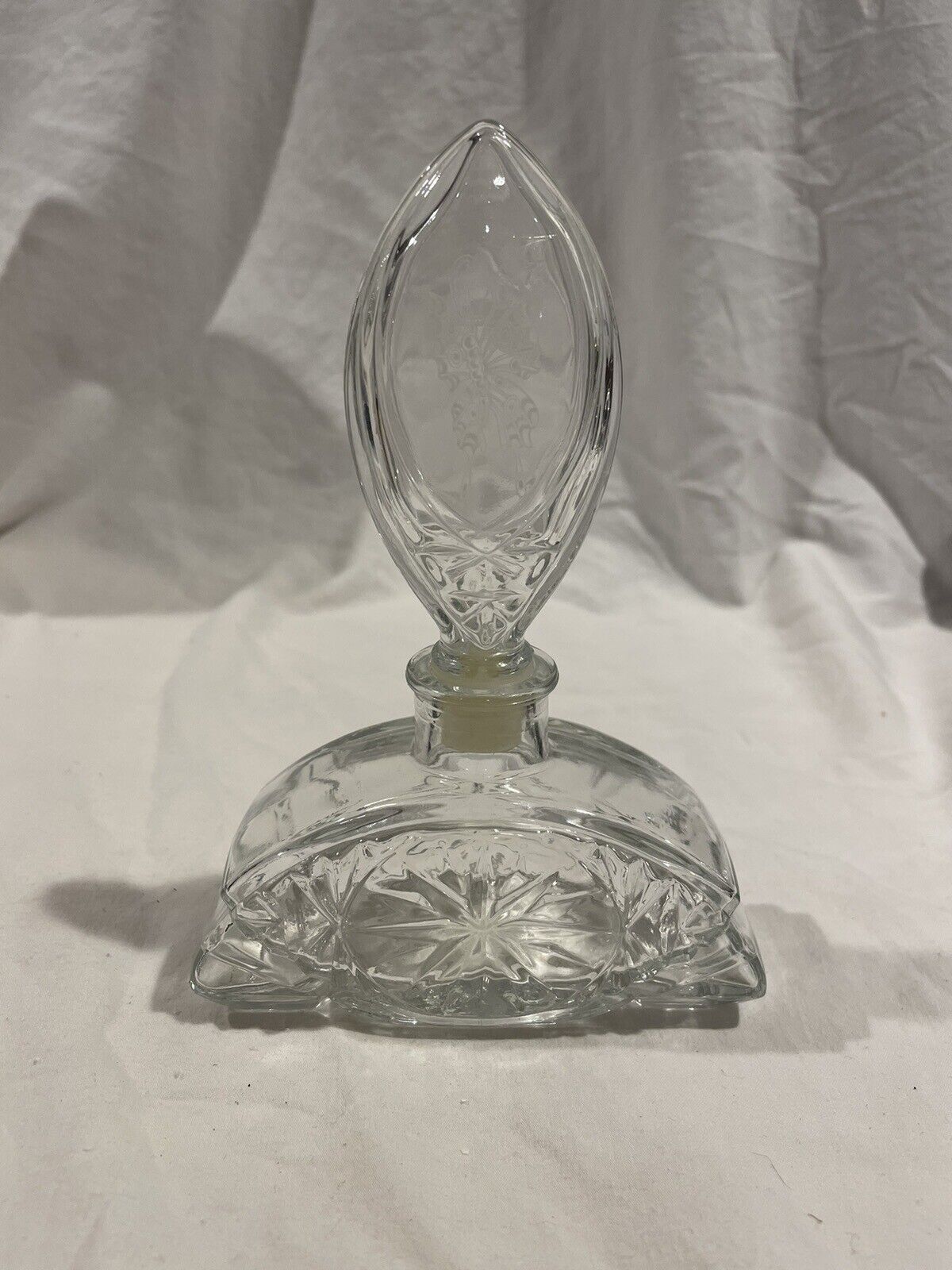 Vintage Avon Perfume Bottle With Stopper Etched Butterfly Stopper 6 3/8"